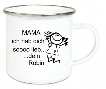 ♥ Tasse Emailletasse Strichmännchen Mama... Name,  Wunschname, Dankeschön, Abschied, Jubiläum, Geschenk, Becher von Lüttentüddel